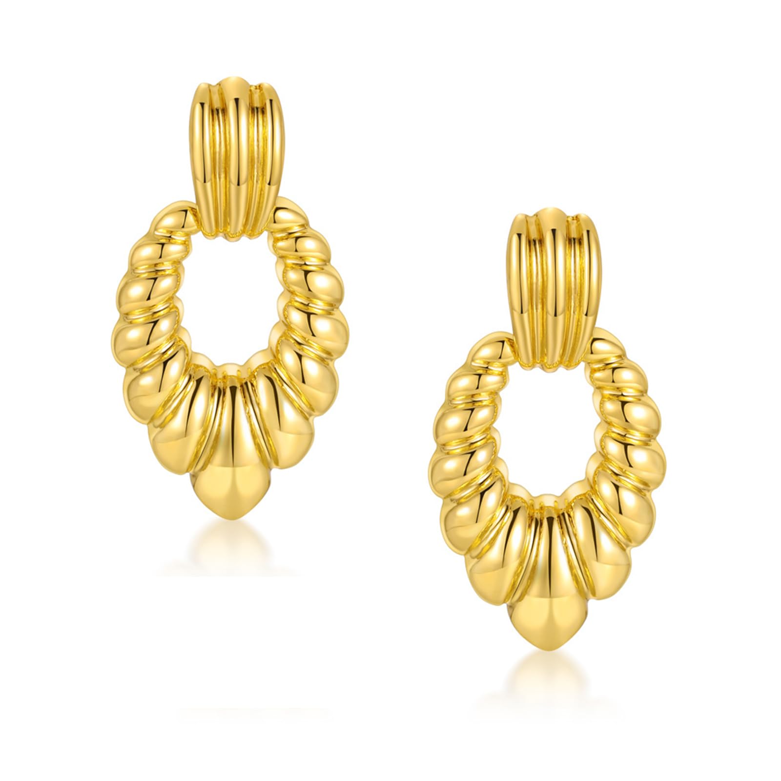 Gold Leaf Oval Drop Dangle Earrings