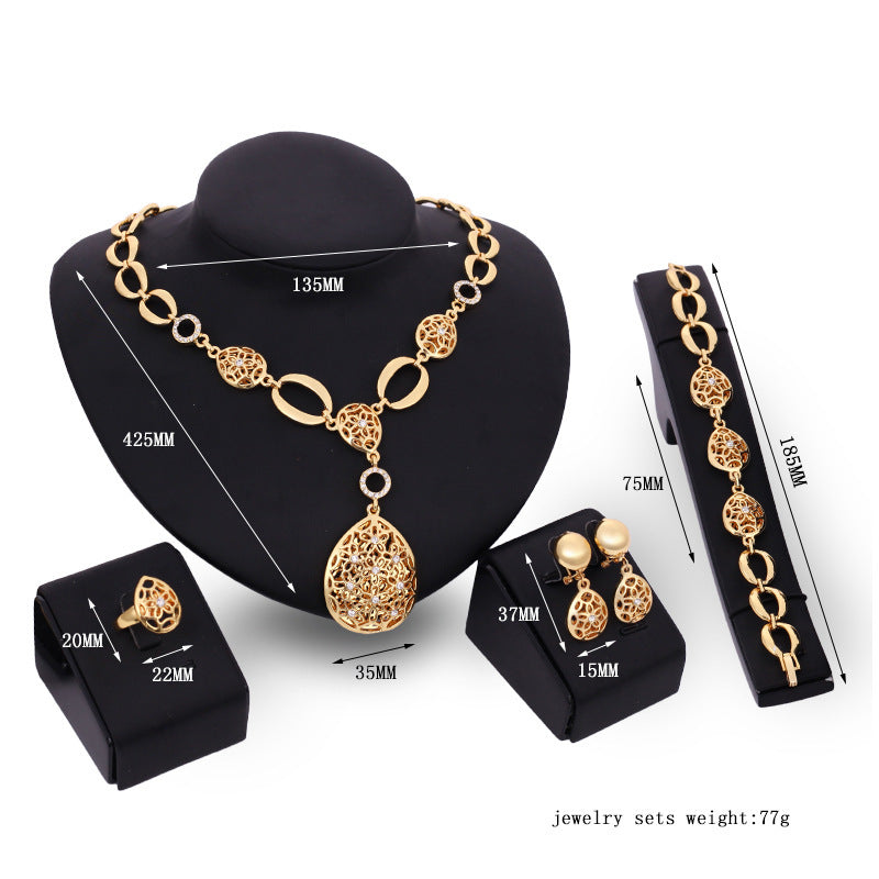Luxuriöses 4-teiliges Goldschmuckset – Halskette, Ohrringe, Armband & Ring