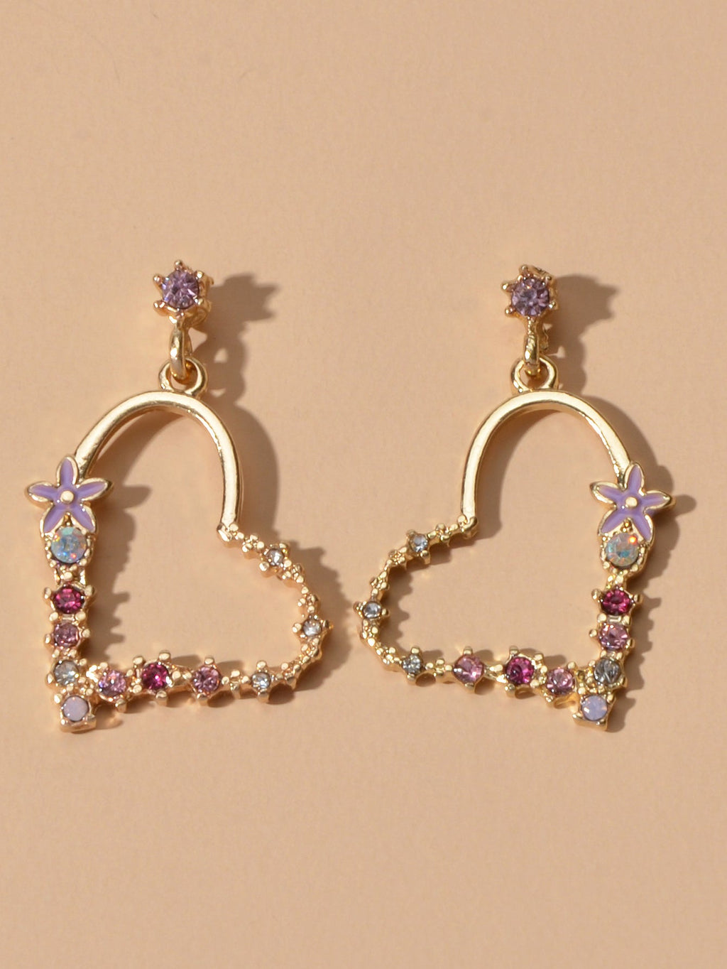 Gute Qualität Strass Blume Gold Herz Tropfen Ohrringe Mädchen Mode Accessoires