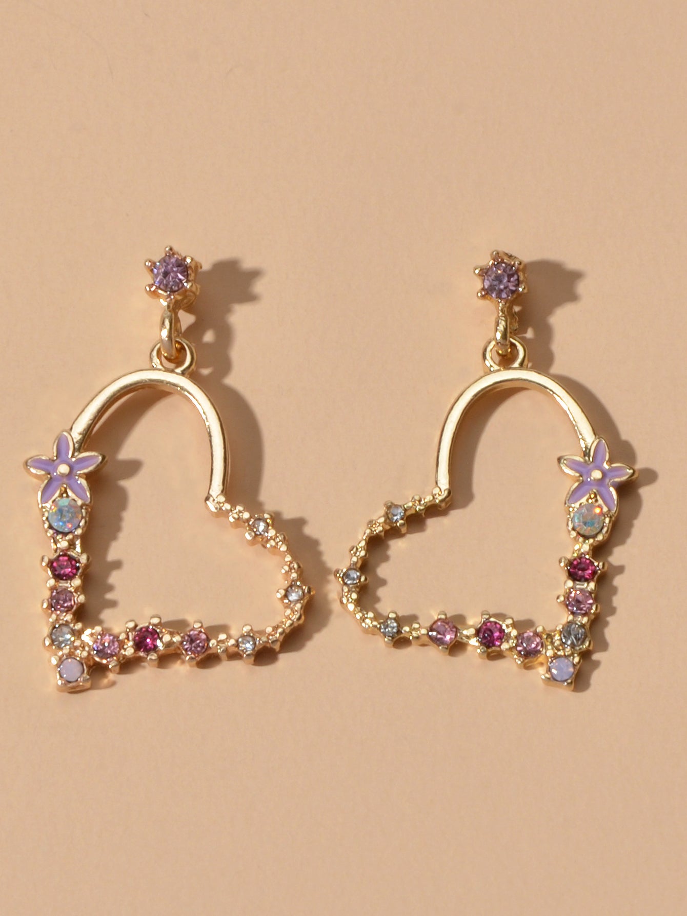 Gute Qualität Strass Blume Gold Herz Tropfen Ohrringe Mädchen Mode Accessoires