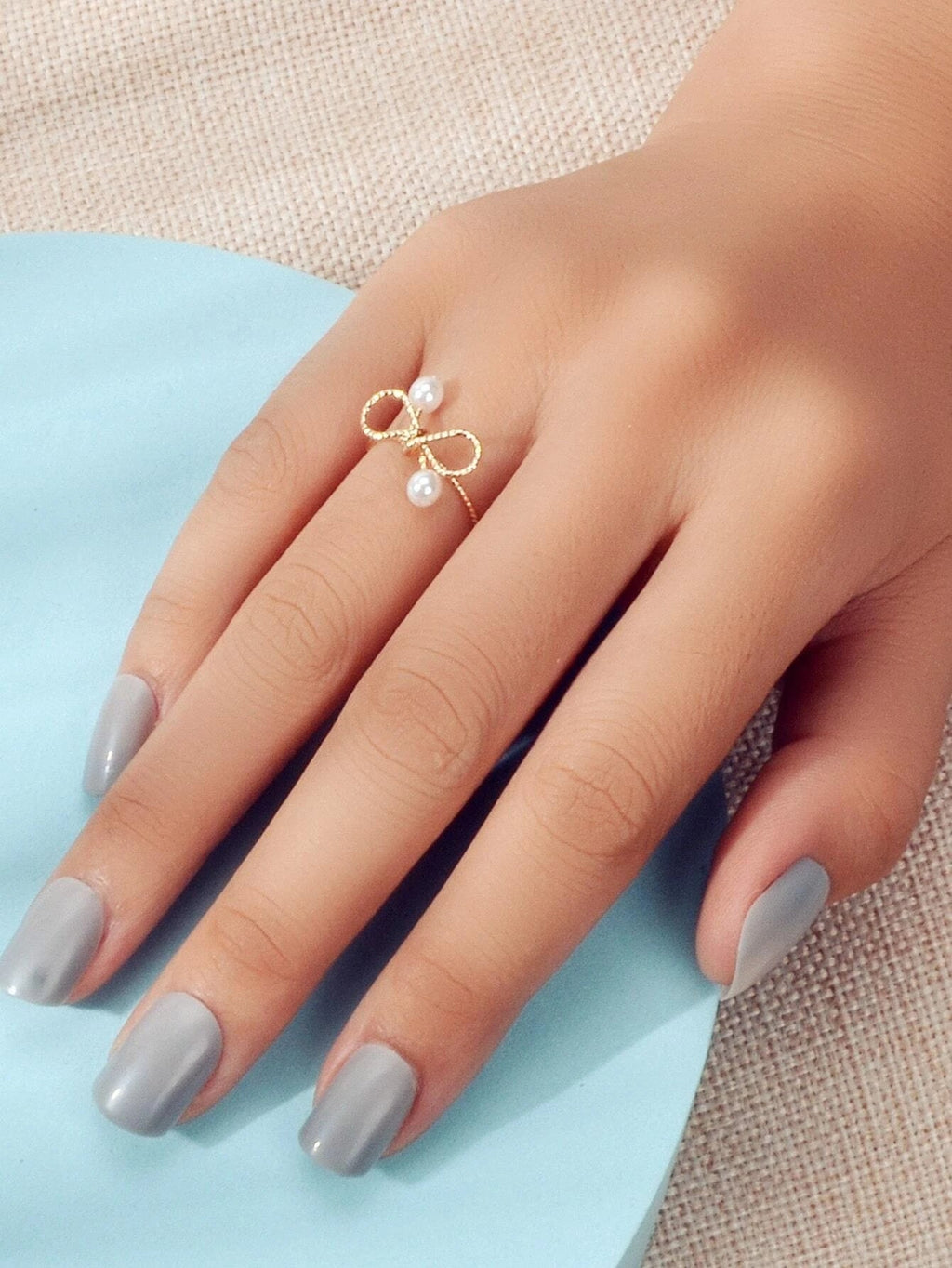 Modeschmuck Perle Gold Schleife Süßer Fingerring Schöne Party-Accessoires
