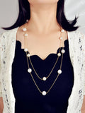 Doppellagige Perlen-Deko Gold-Silber-Kette Lange Halskette Modeaccessoires