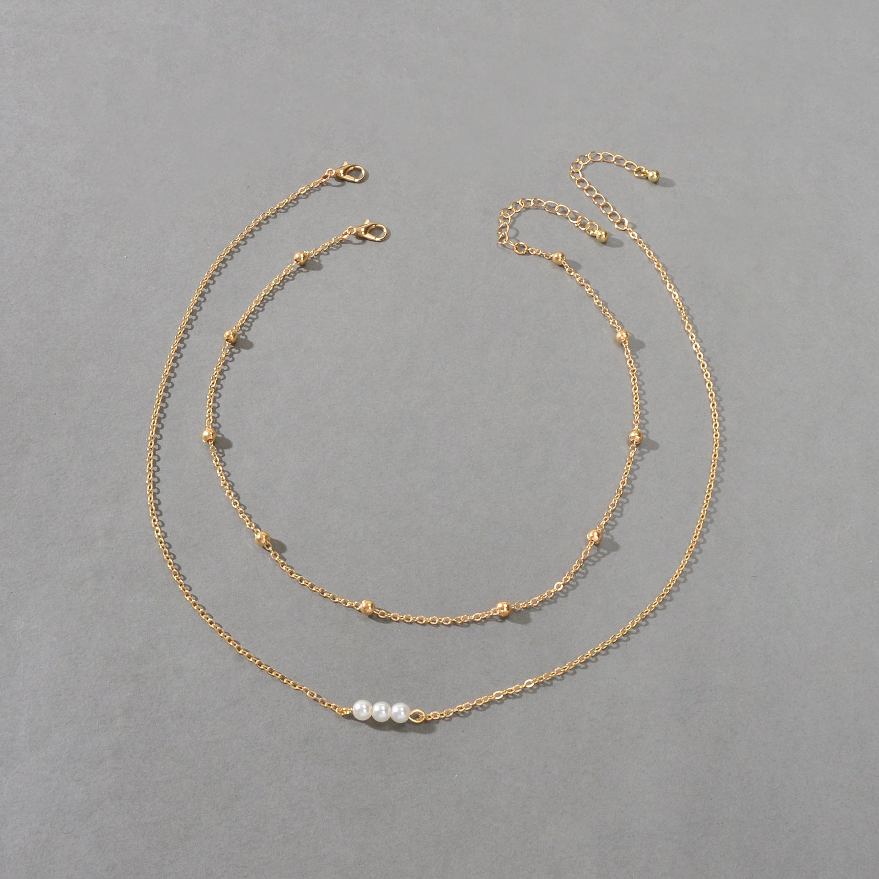 2pcs Female Jewellery Gold Silver Chain Beads Pearl Necklace Fashion Accessories