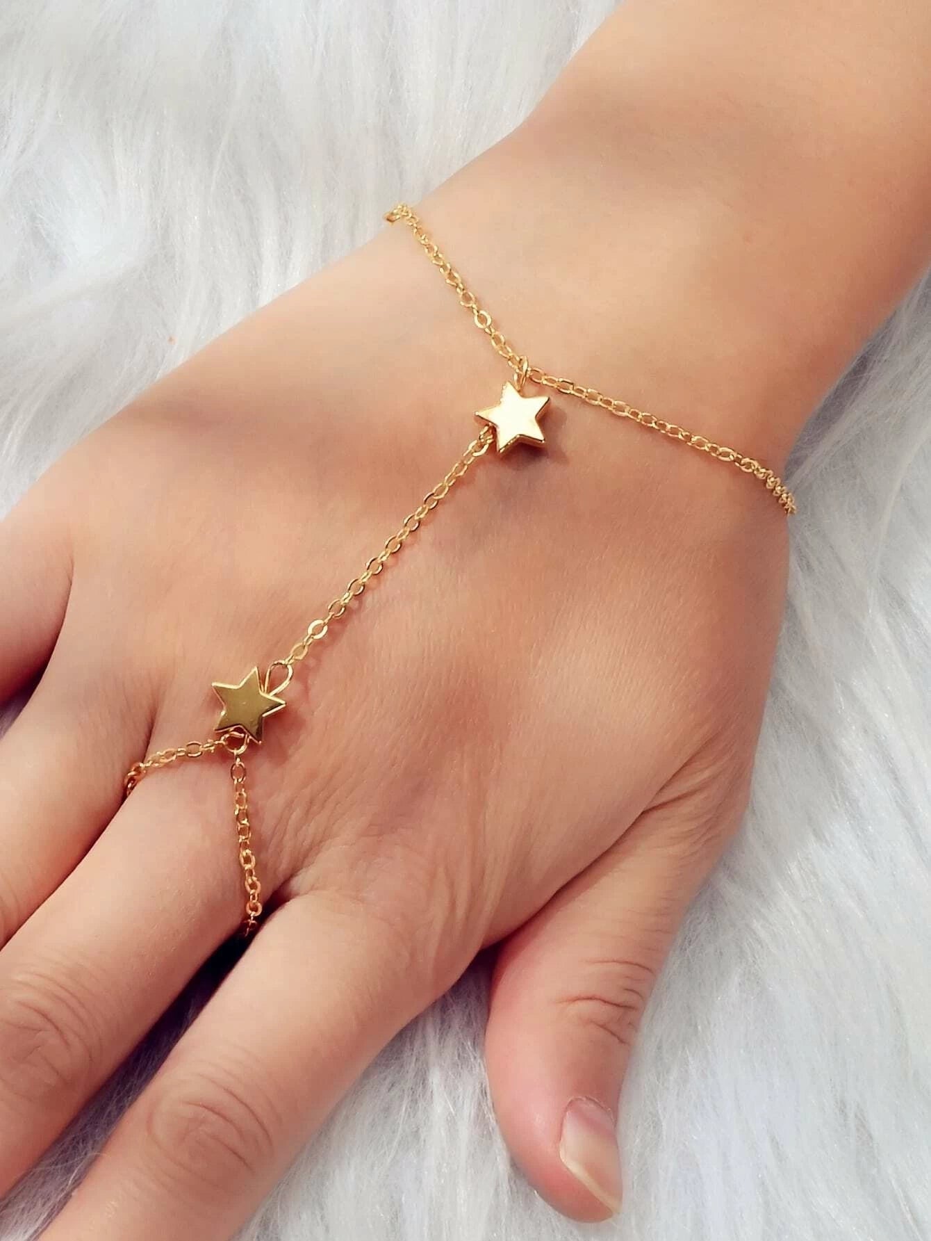 Modeschmuck Goldkette Stern Sklavenarmband mit Finger Damen Accessoires
