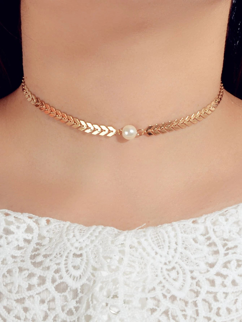 Modeschmuck Perlen-Dekor Goldkette Pfeil Choker Halskette Teenager Accessoires
