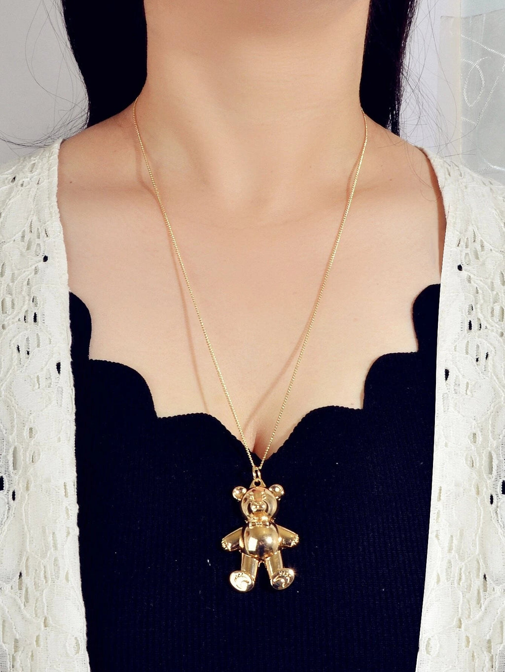 Modeschmuck Gold Silber Lange Kette Niedlicher Bärenanhänger Halskette Accessoires