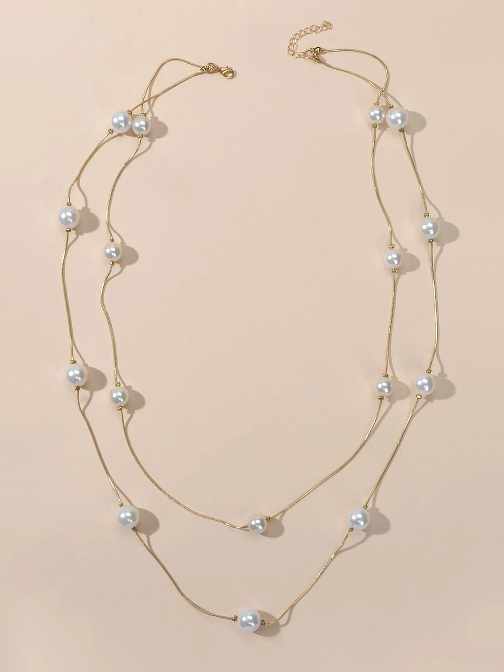 Doppellagige Perlen-Deko Gold-Silber-Kette Lange Halskette Modeaccessoires
