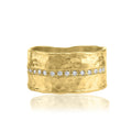 14K Gold Over Sterling Silver Statement Rings With 0.13 TCW Half Eternity Cubic Zirconia Hammered Wide Band Gold Rings Gifts For Women Aesthetic Jewelry Rings For Women Jewelry For Women Size 5