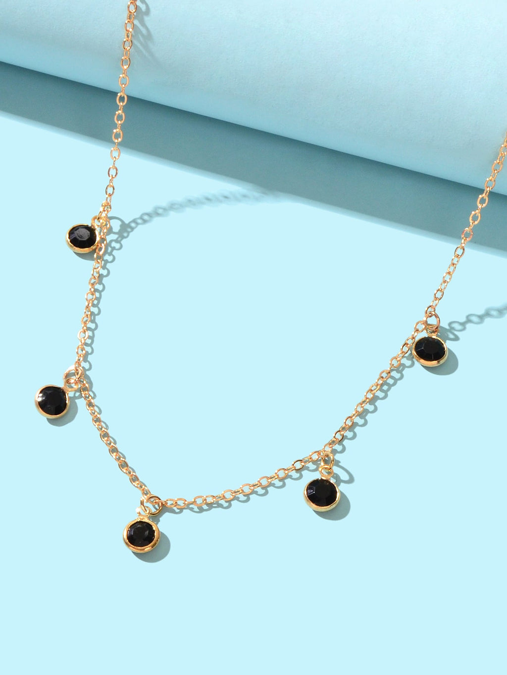 Fashion Party Accessoires Goldkette Schwarz Perlen Anhänger Schlüsselbein Halskette