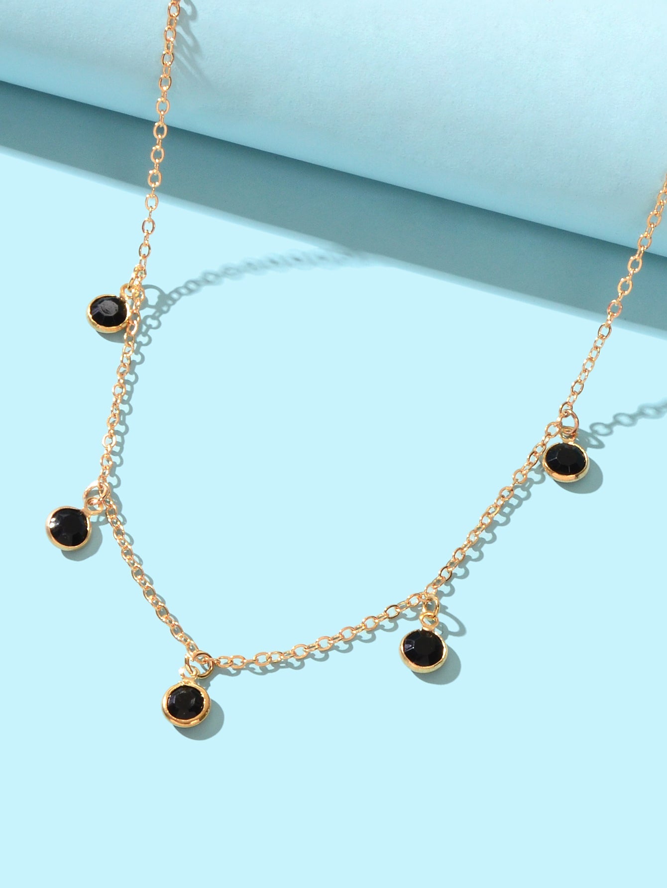 Fashion Party Accessoires Goldkette Schwarz Perlen Anhänger Schlüsselbein Halskette