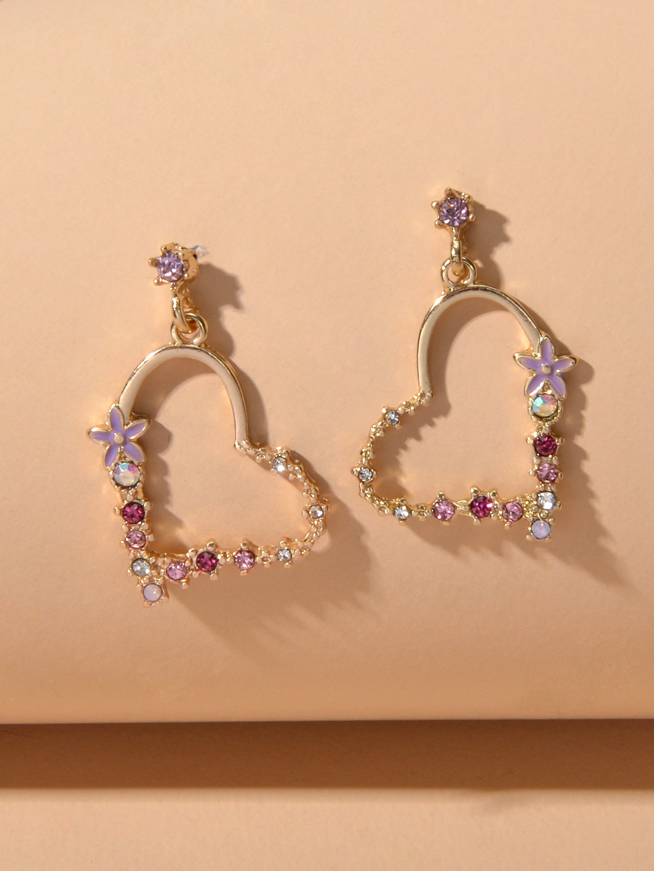 Gute Qualität Strass Blume Gold Herz Tropfen Ohrringe Mädchen Mode Accessoires