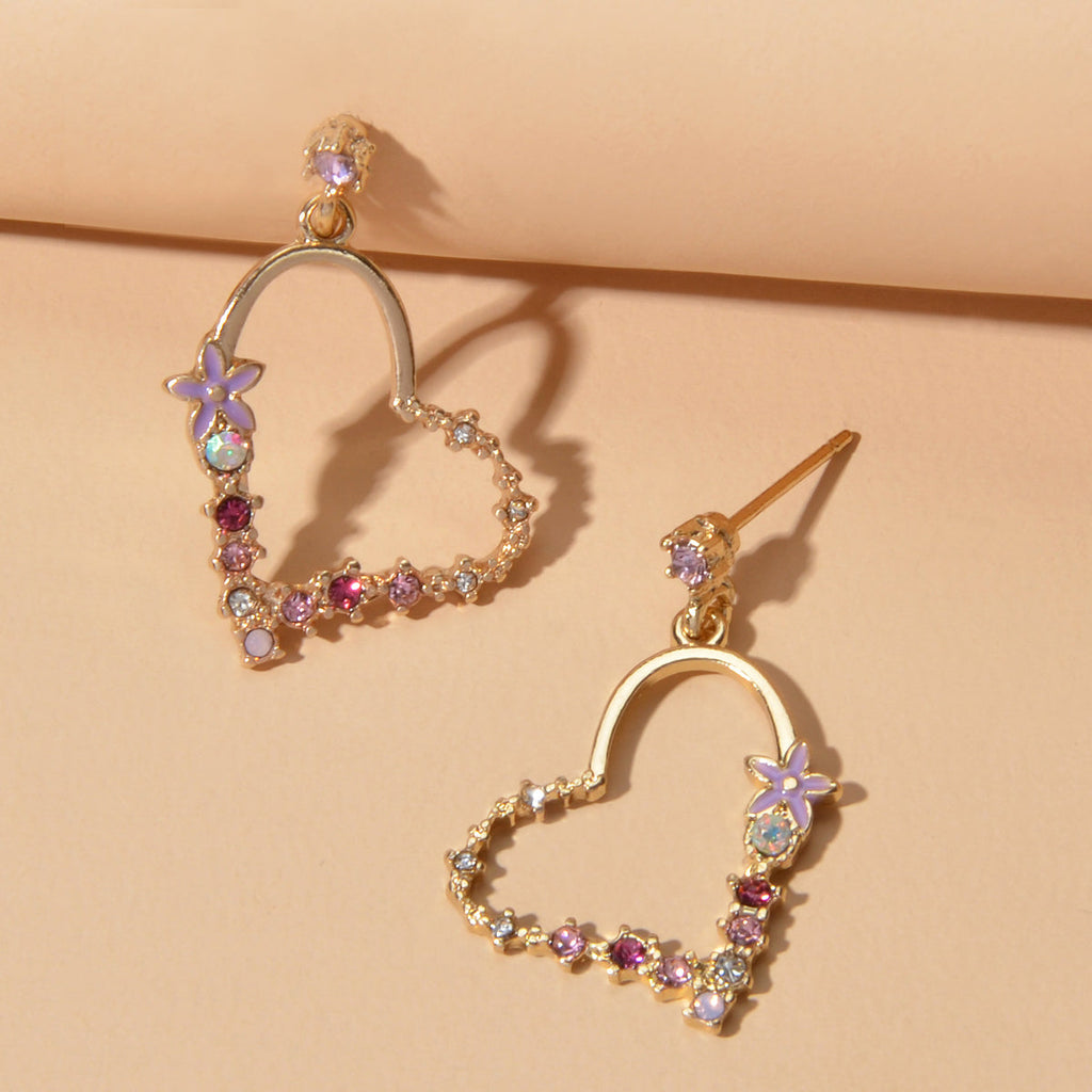 Gute Qualität Strass Blume Gold Herz Tropfen Ohrringe Mädchen Mode Accessoires