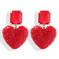 Red Heart Rhinestone Dangle Earrings
