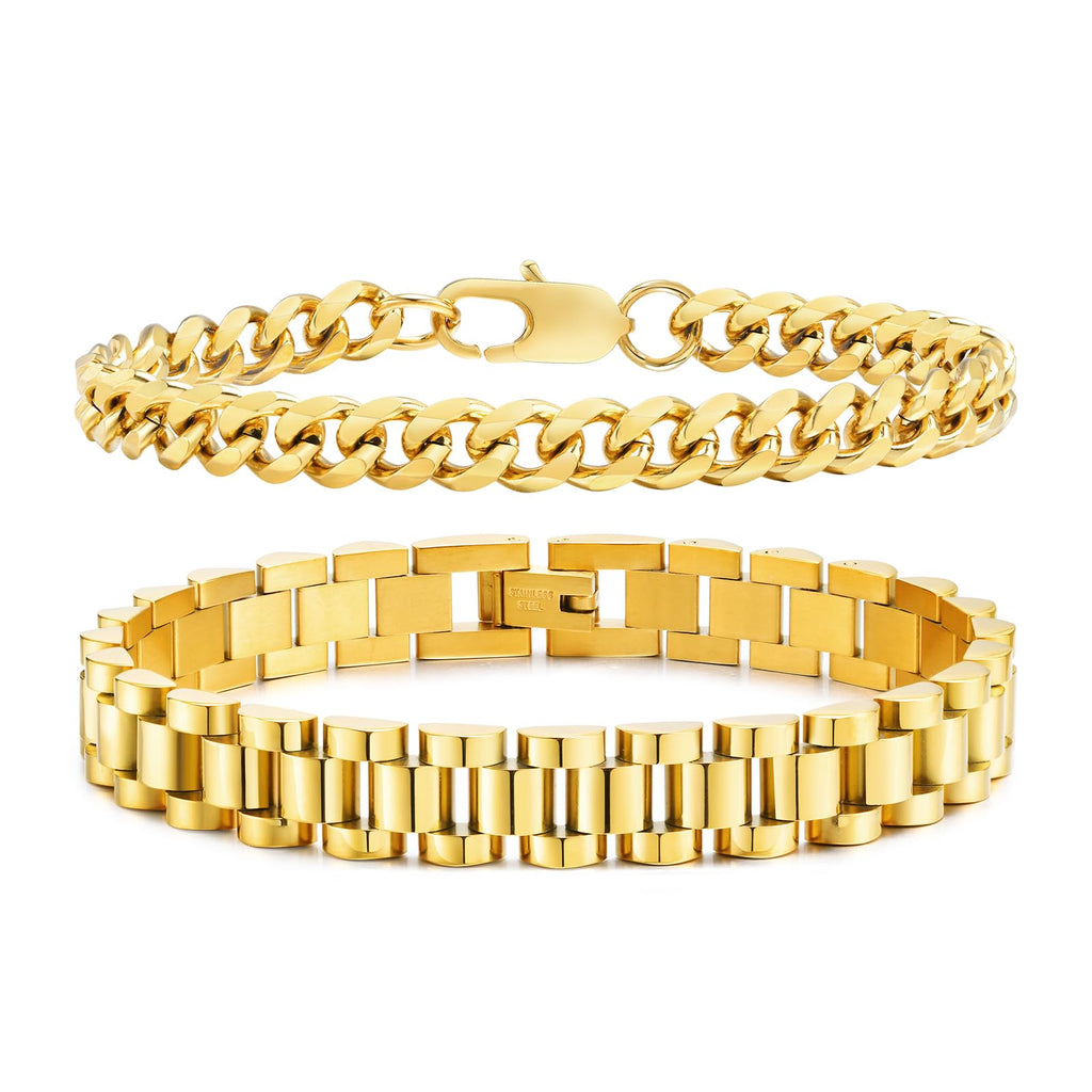 Gold Cuban Link Bracelet Set for Men & Women
