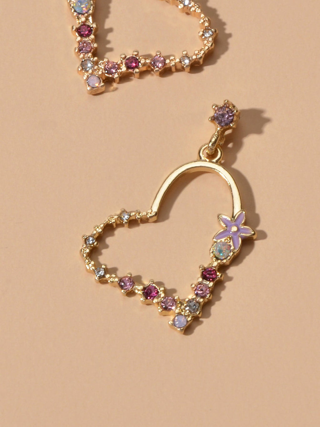 Gute Qualität Strass Blume Gold Herz Tropfen Ohrringe Mädchen Mode Accessoires