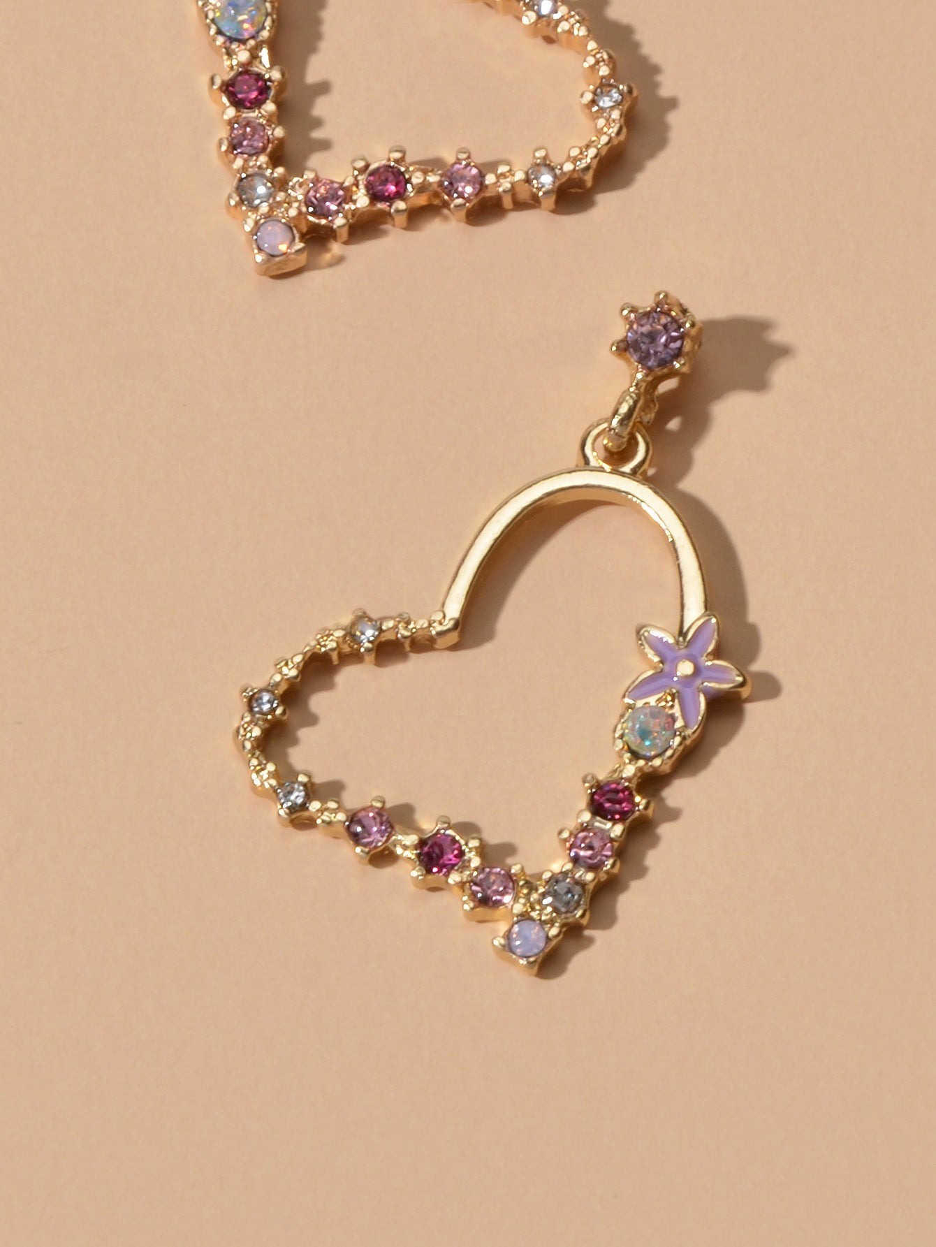 Gute Qualität Strass Blume Gold Herz Tropfen Ohrringe Mädchen Mode Accessoires