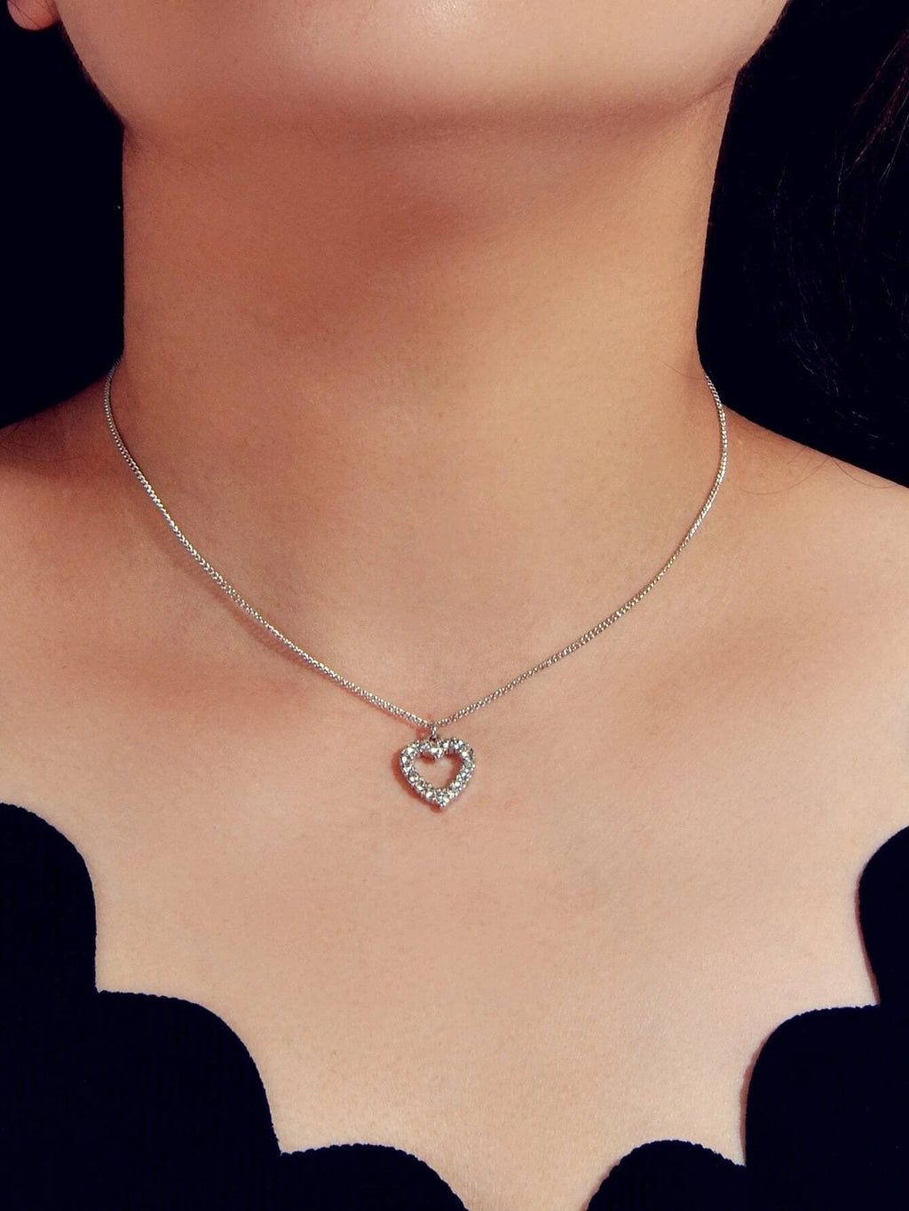 Modeschmuck Silber Strass Liebe Herz Anhänger Halskette Accessoires Geschenk