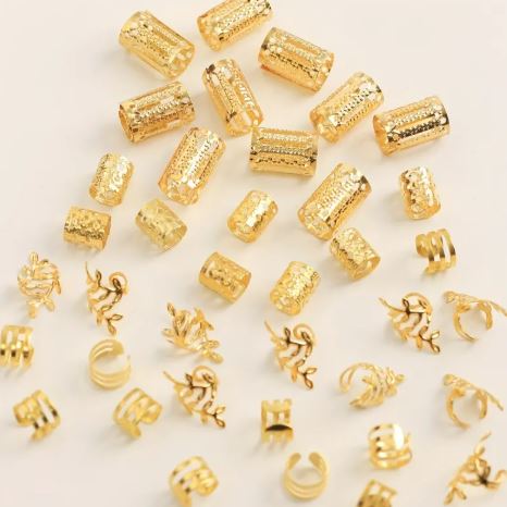 40pcs DIY Dreadlocks Wig Accessories – Electroplated Braiding Hair Jewelry Rings (Gold/White)