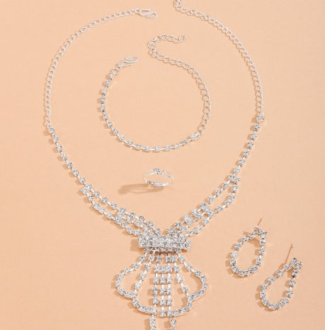 Bridal Jewelry Set with Crystal Necklace, Earrings, Rings