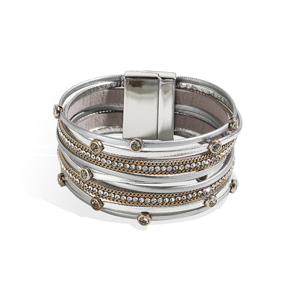 Boho Leather Wrap Crystal Bead Bracelet