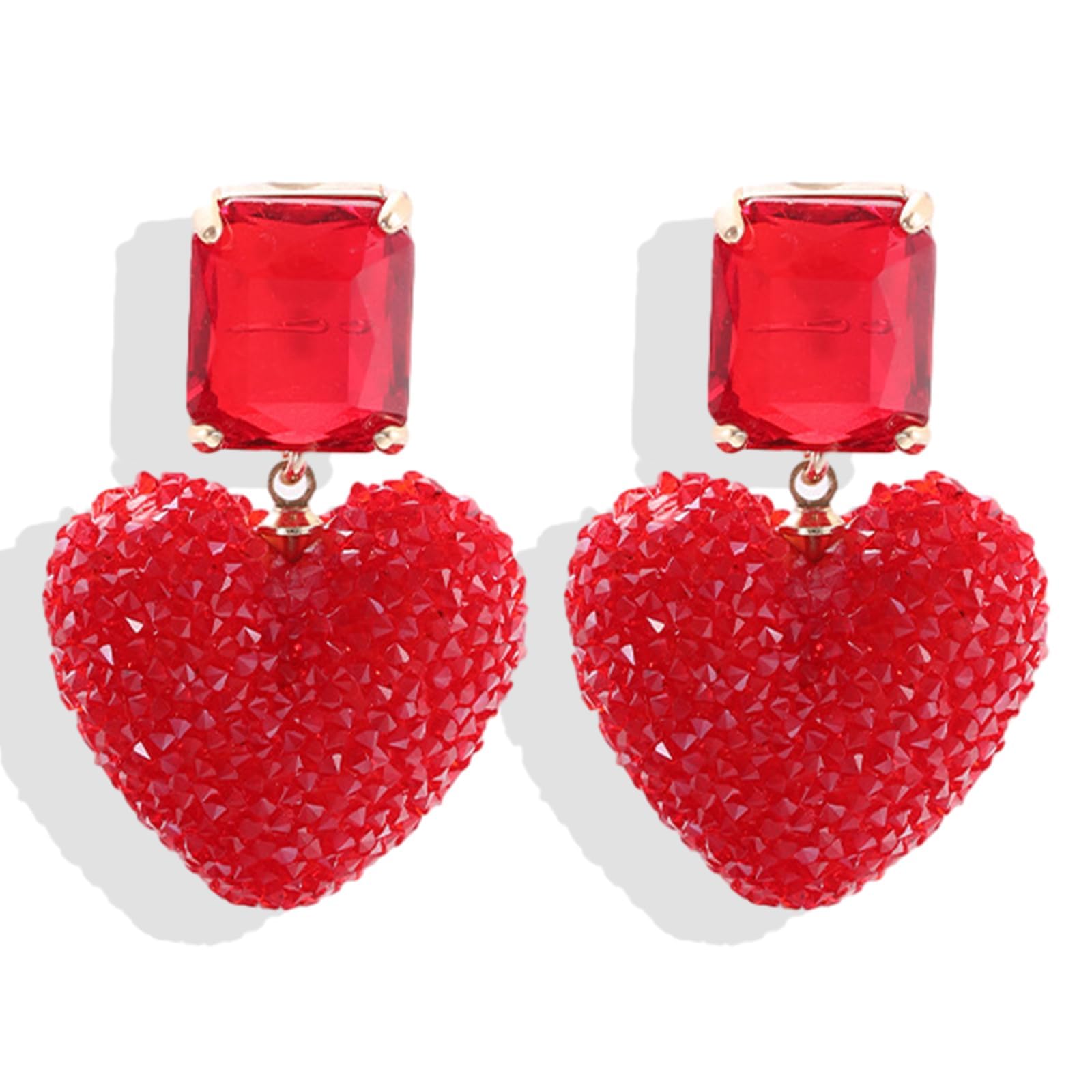 Red Heart Rhinestone Dangle Earrings