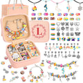 Charm-Armband Bastelset für Mädchen 3-12 Kinder Schmuckherstellungsset 66-tlg Schmucksets für Mädchen im Alter von 8-12 Schmuckhersteller Bastelset Halskette Geburtstag Weihnachtsgeschenke mit Buchstaben Schmuckorganisator Box - L