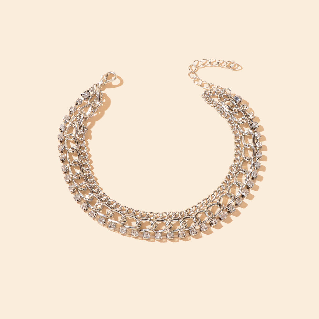 Fashion Accessories Foot Jewelry Rhinestone Decor Silvery Chain Anklet for Women