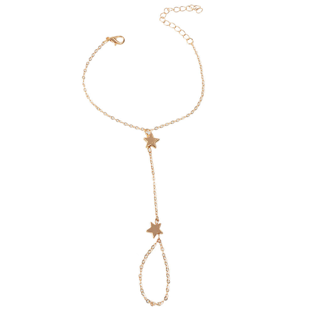 Modeschmuck Goldkette Stern Sklavenarmband mit Finger Damen Accessoires