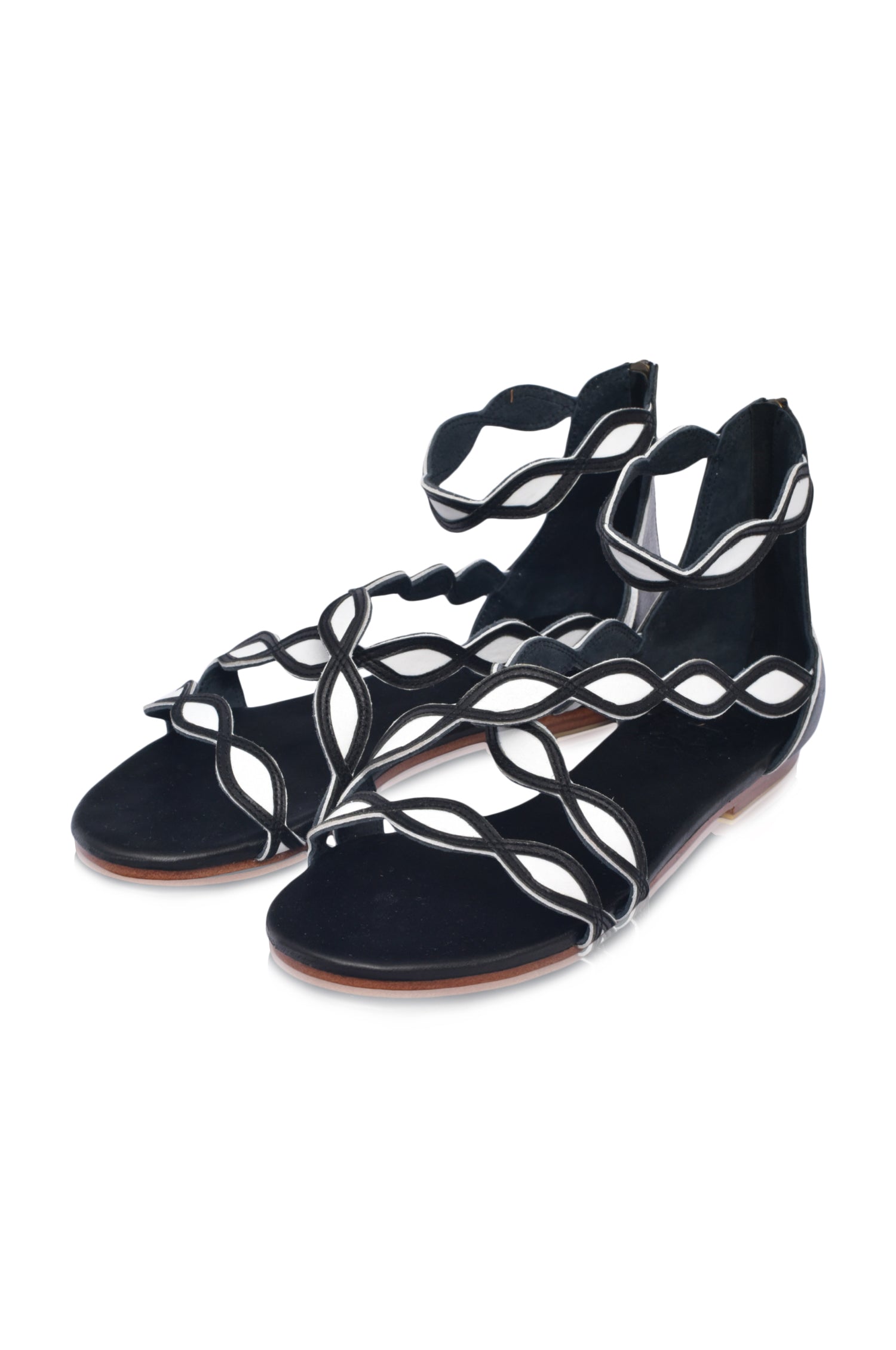 Blossom Scalloped Leather Sandals-1
