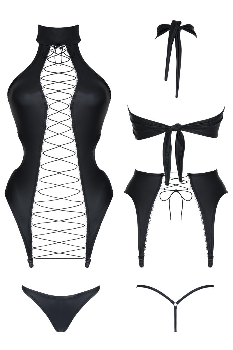 Schwarze Korsage DDHekate001 + Strümpfe - XXL