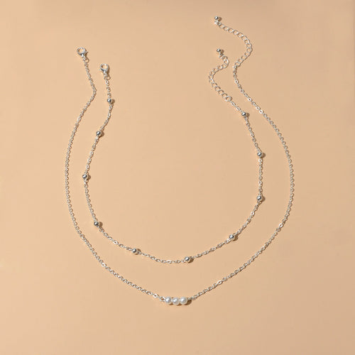 2pcs Female Jewellery Gold Silver Chain Beads Pearl Necklace Fashion Accessories