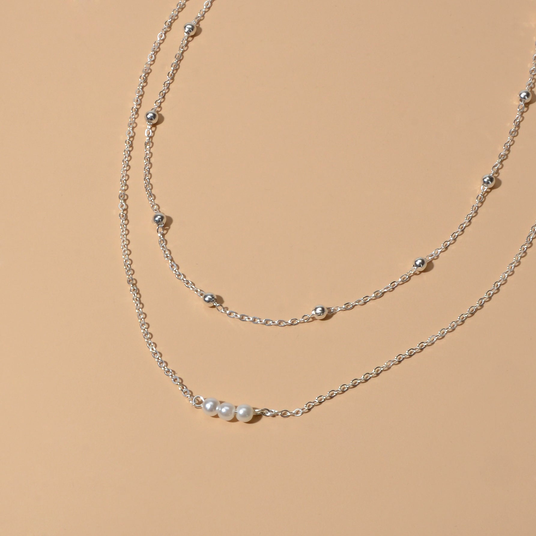 2pcs Female Jewellery Gold Silver Chain Beads Pearl Necklace Fashion Accessories