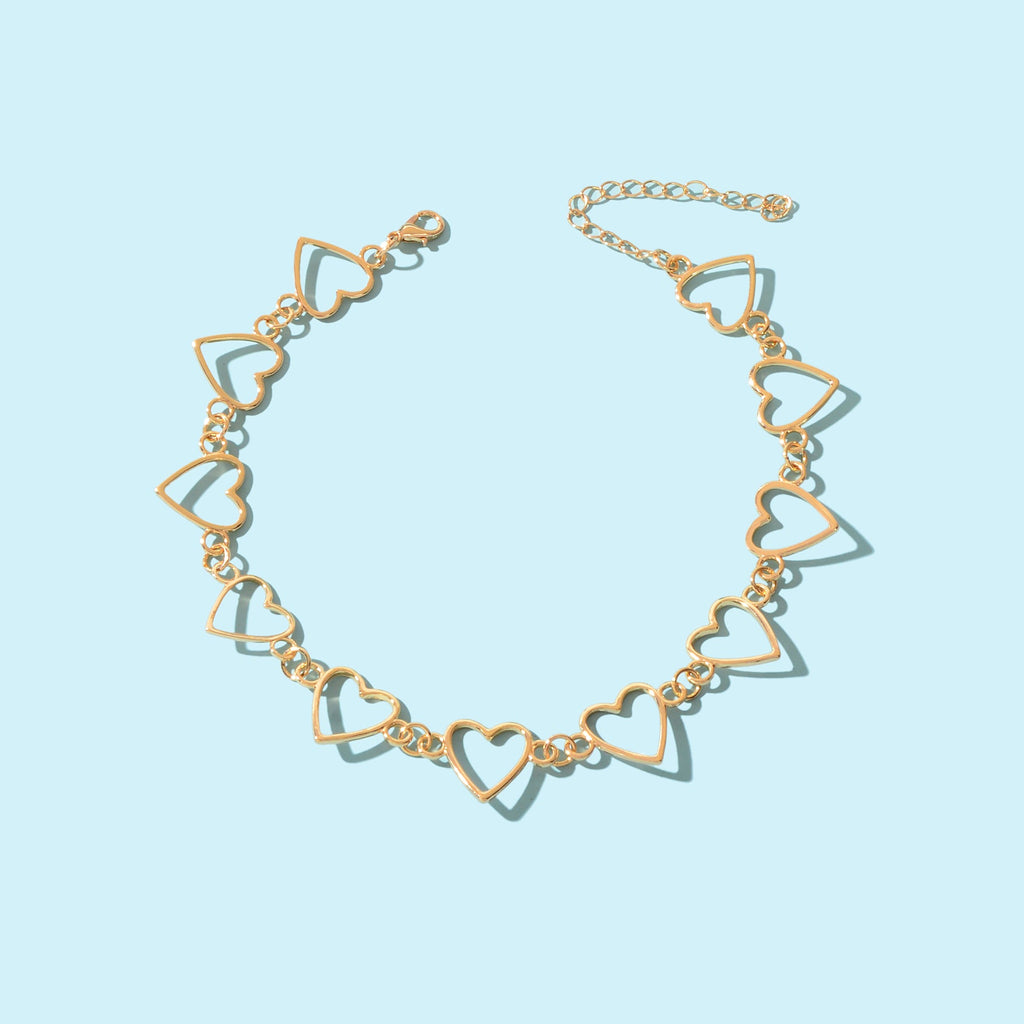 Modeschmuck Goldenes Hohlherz Halskette Metallkette Trendige Accessoires