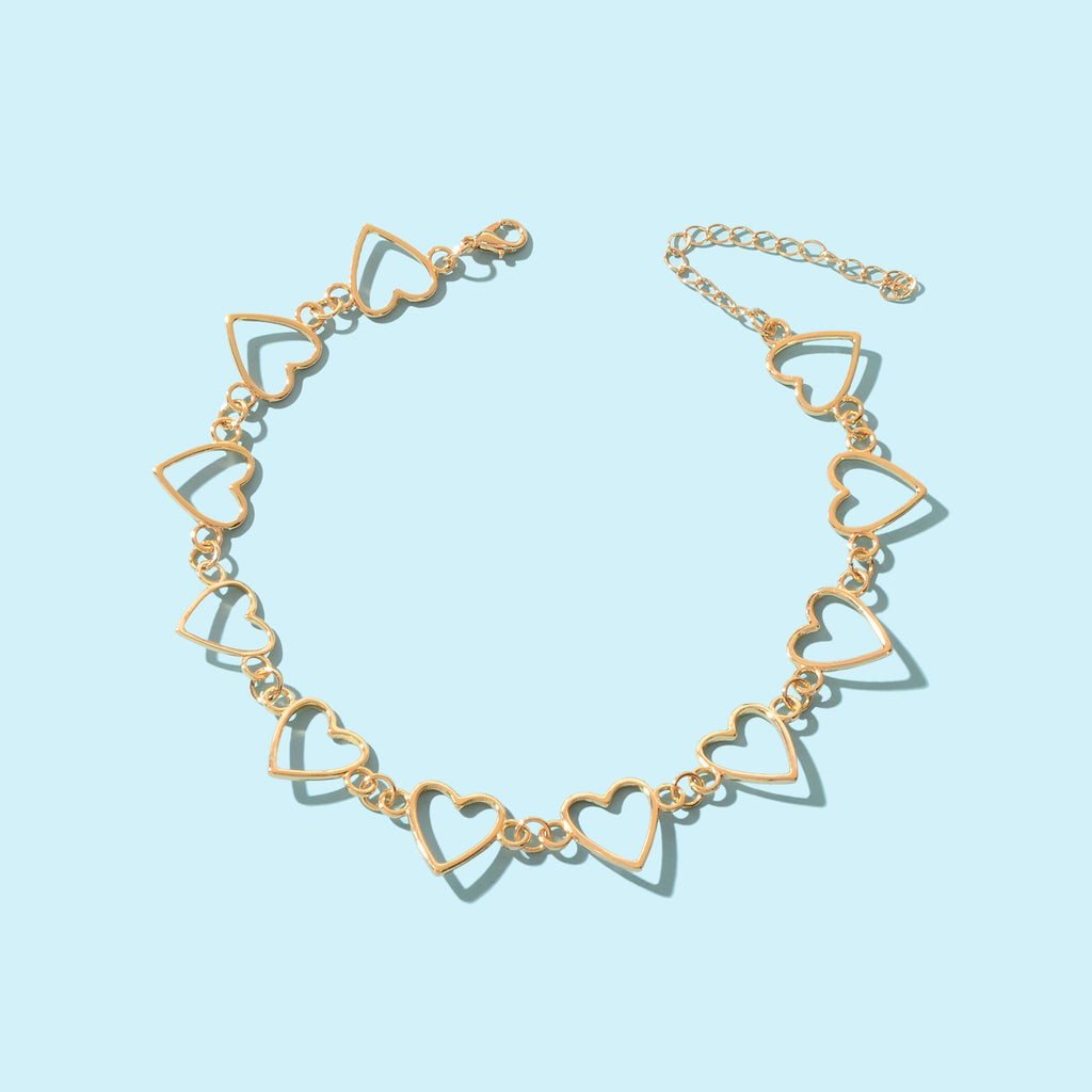 Modeschmuck Goldenes Hohlherz Halskette Metallkette Trendige Accessoires