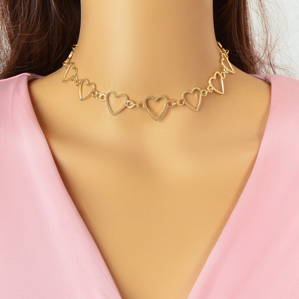 Modeschmuck Goldenes Hohlherz Halskette Metallkette Trendige Accessoires