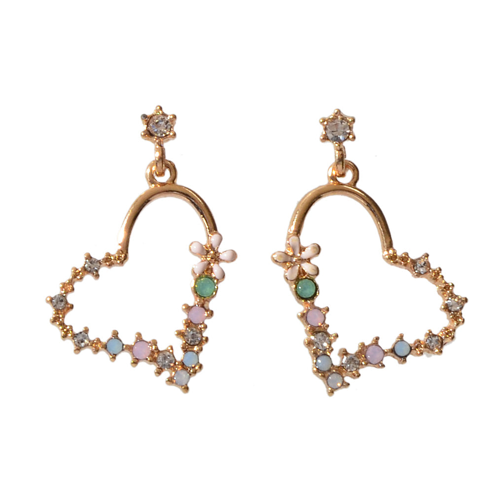 Gute Qualität Strass Blume Gold Herz Tropfen Ohrringe Mädchen Mode Accessoires