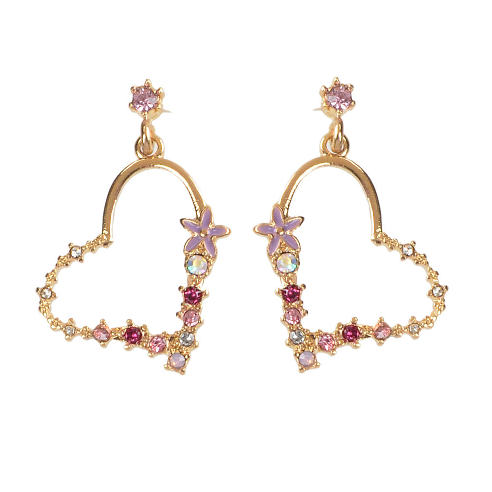 Gute Qualität Strass Blume Gold Herz Tropfen Ohrringe Mädchen Mode Accessoires