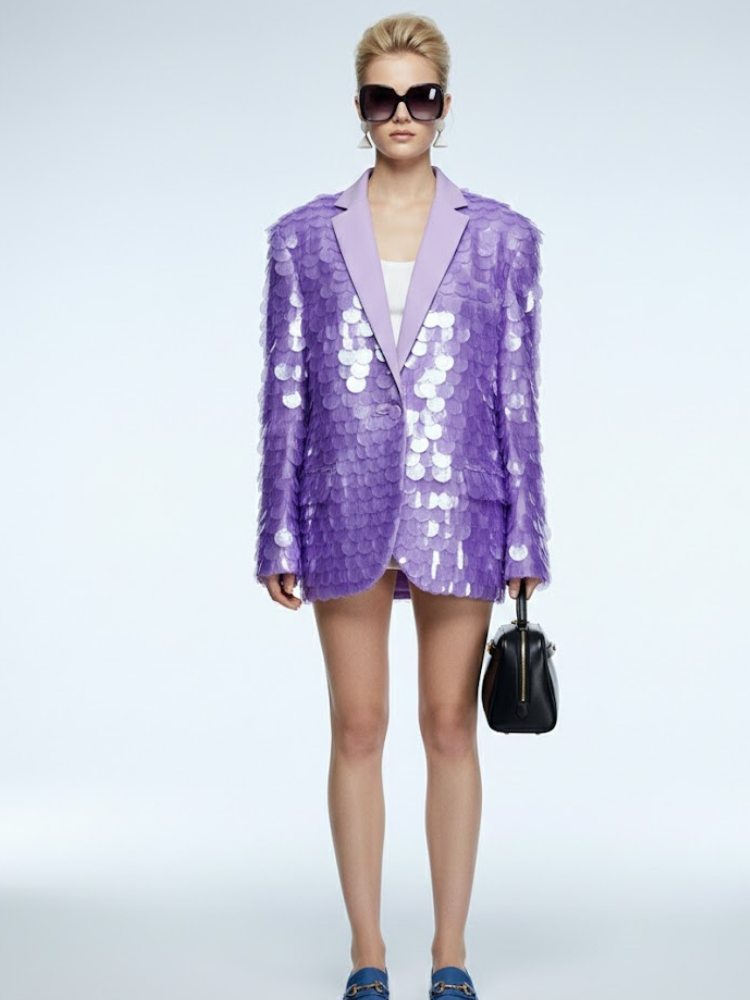 Lila Lavender Oversized Disc-Sequin Blazer • BYMANYC ® New York-1