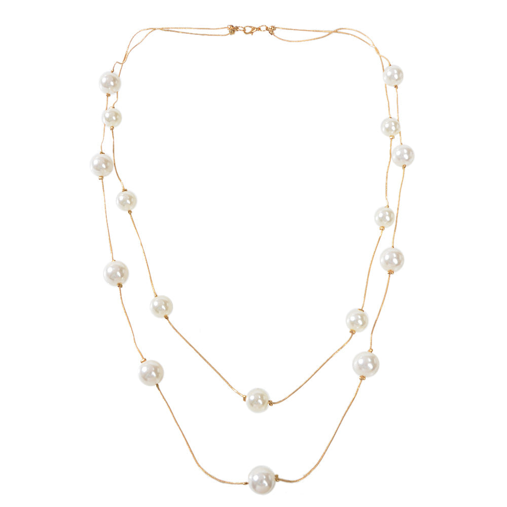 Doppellagige Perlen-Deko Gold-Silber-Kette Lange Halskette Modeaccessoires