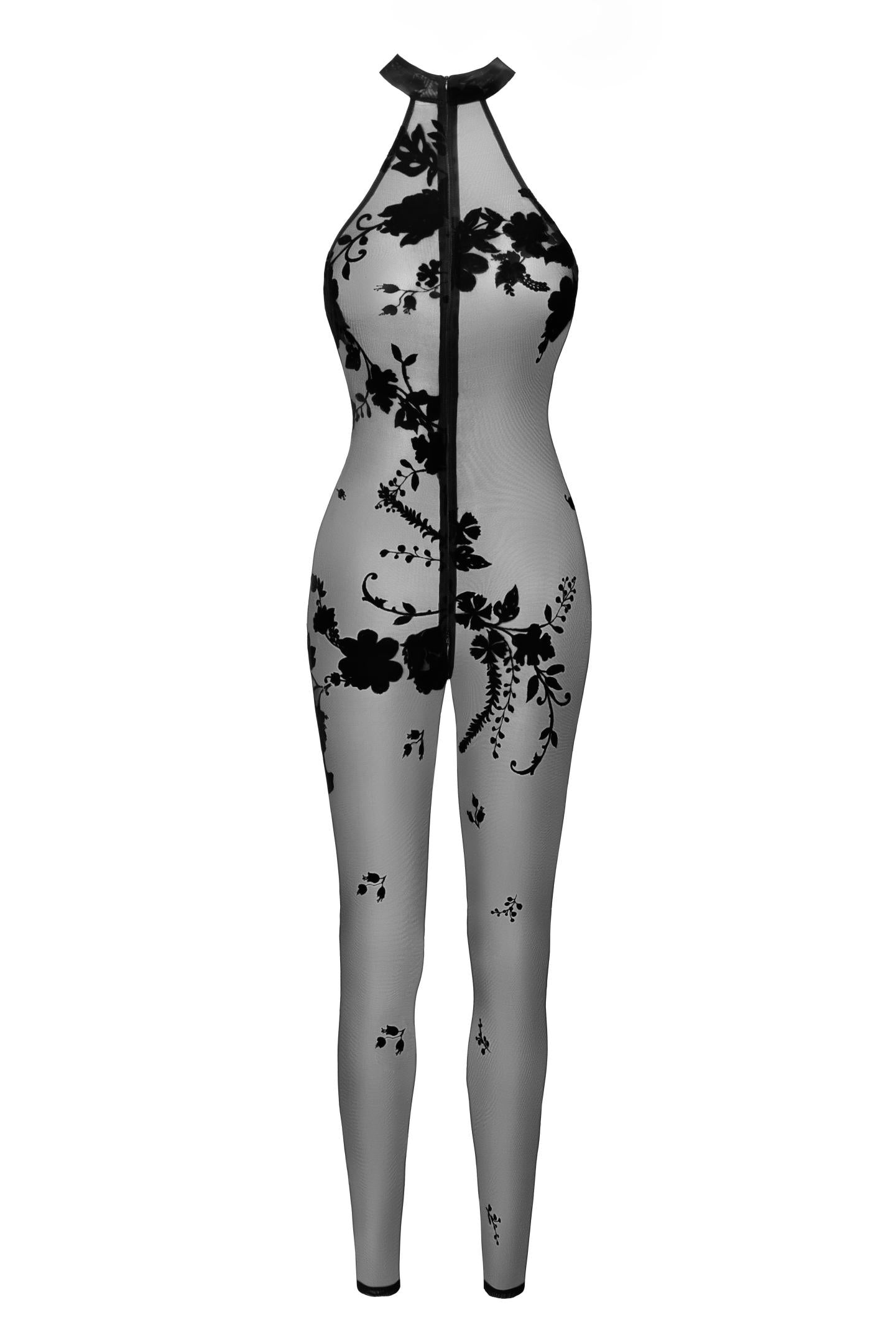F315 Ego flocked mesh halter catsuit - 2XL-0