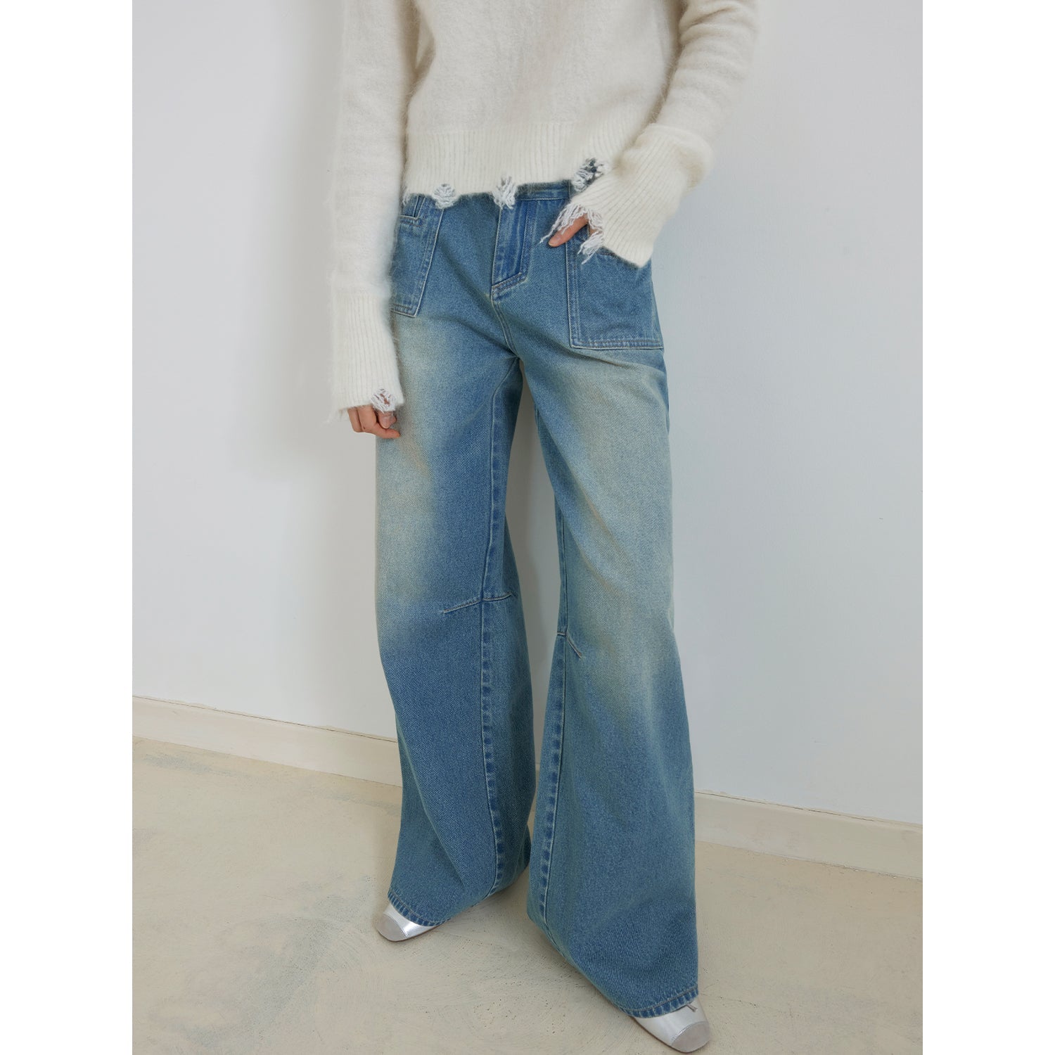 Cube Street Vintage Washed Baumwoll-Jeans mit niedriger Leibhöhe und geradem Bein