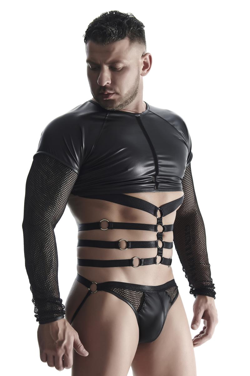 Herren Langarmshirt mit Harness TSH019 schwarz - XXL