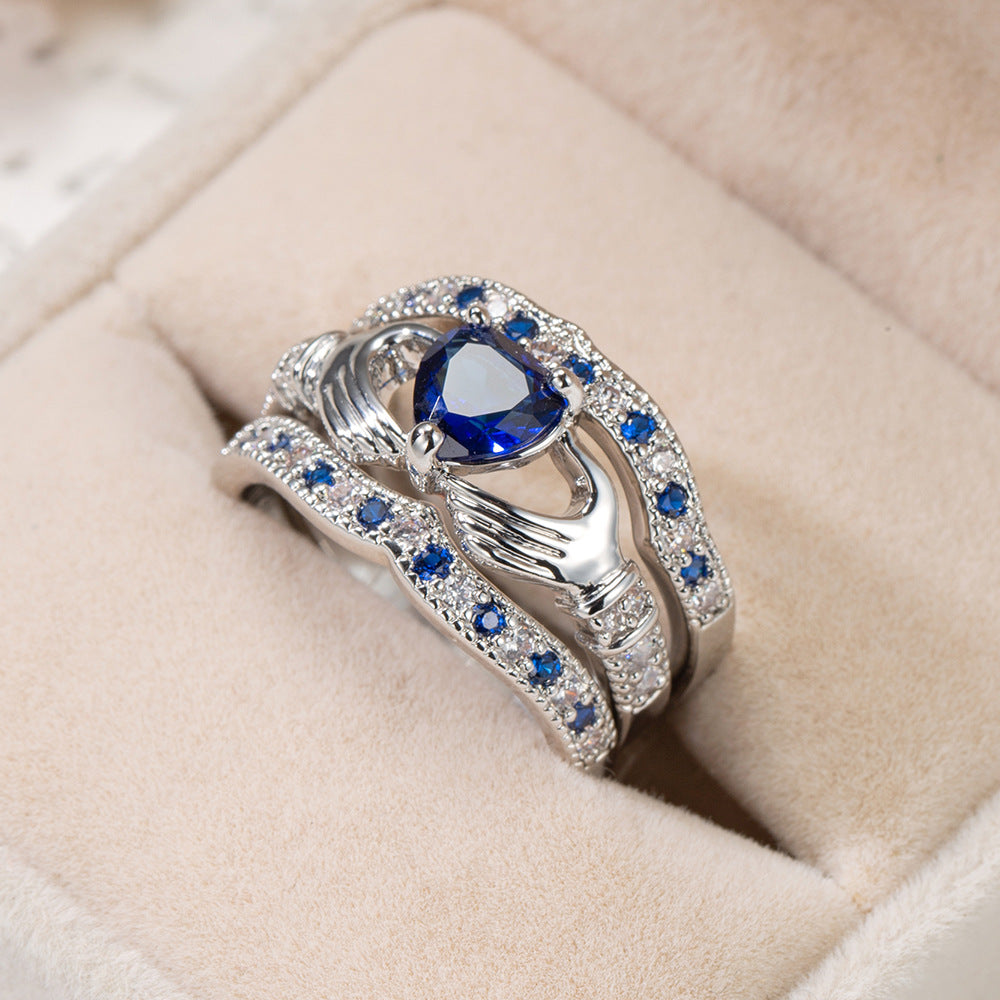 Creative Women's Jewelry Set with Blue Zircon Rings