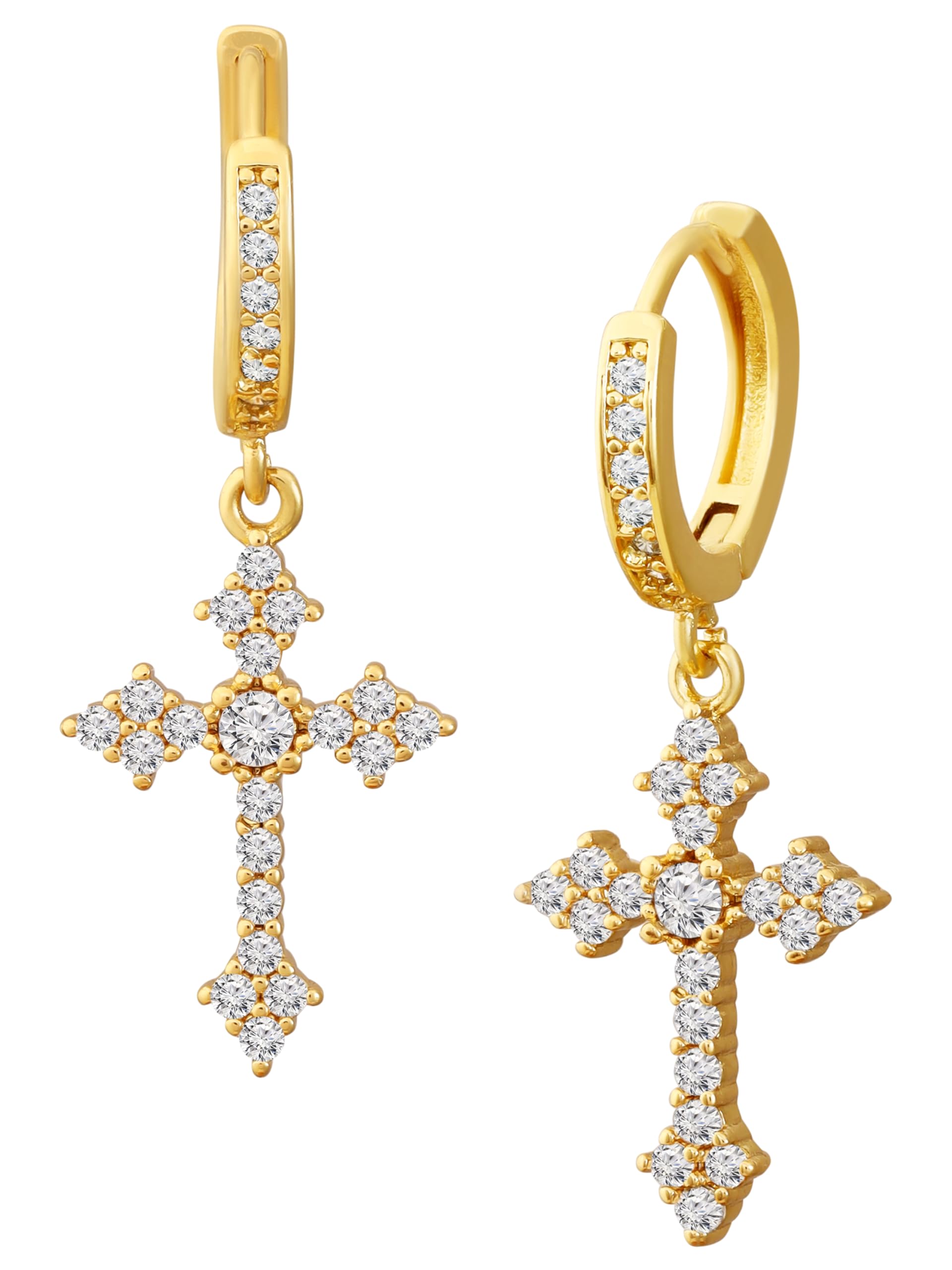 Gold Rhinestone Cross Hoop Earrings