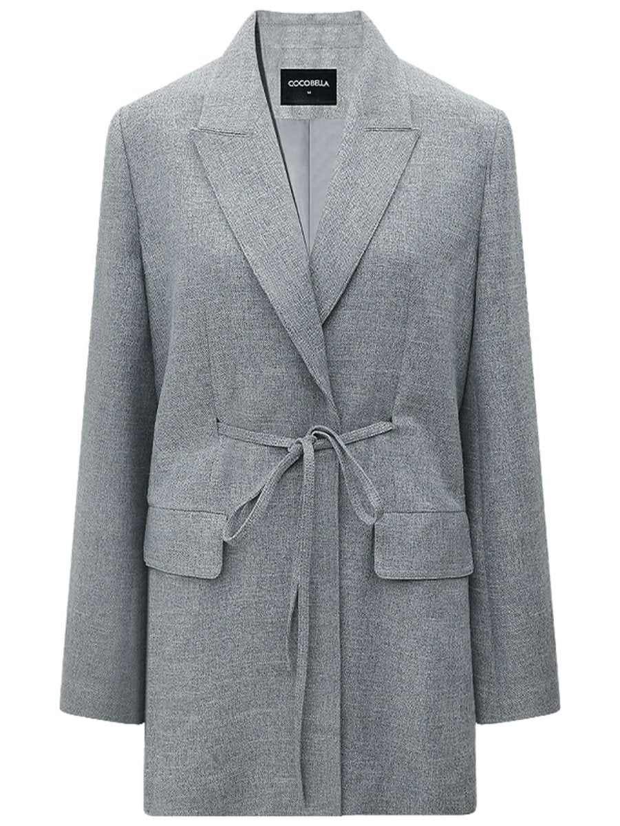 Grey Oversized Belted Blazer-3