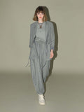 Grey Oversized Belted Blazer-0
