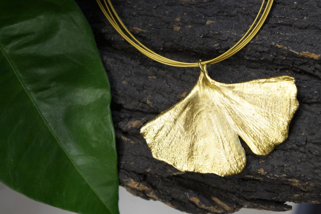 Ginkgo-Blatt-Halskette, vergoldeter Sterling-Silber-Schmuck, goldener Anhänger, handgefertigter Schmuck, Damenschmuck, Geburtstagsgeschenk, Geschenk für sie