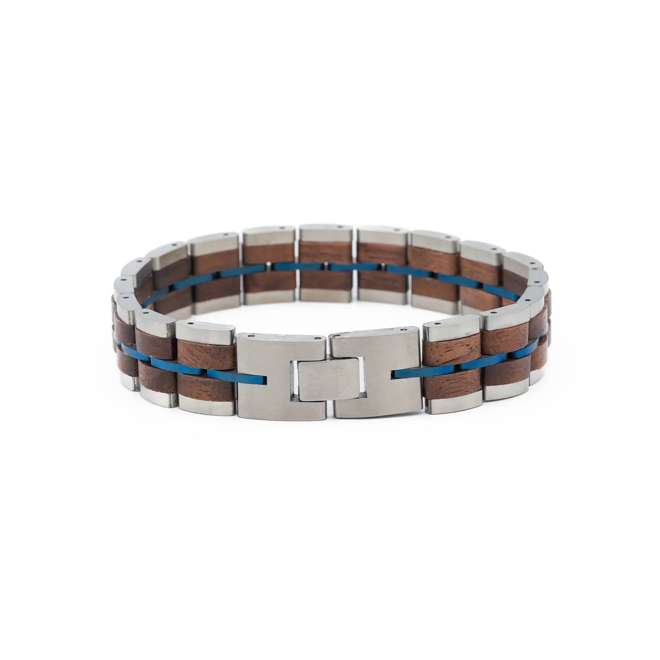 Armband Njord - Armband aus umweltfreundlichem Edelstahl, Walnuss & Blau