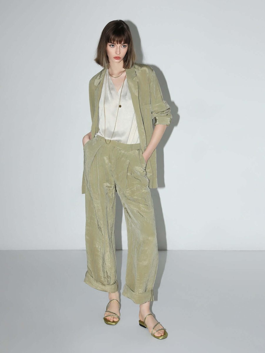 Oversized Double Breasted Avocado Green Power Blazer-2
