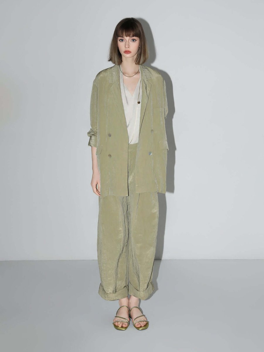 Oversized Double Breasted Avocado Green Power Blazer-1